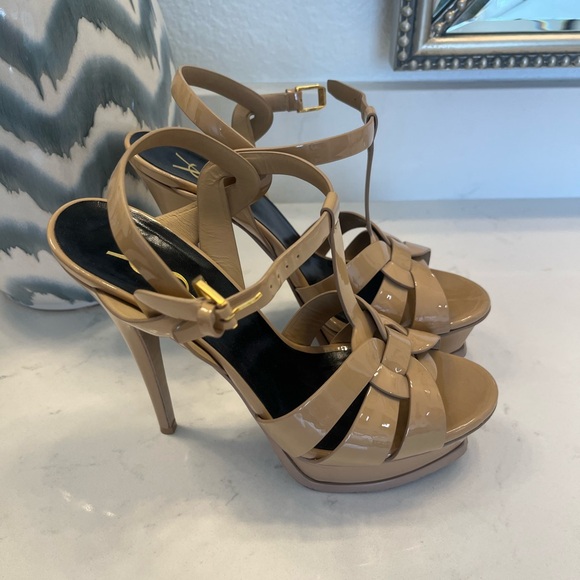Yves Saint Laurent Patent, beige heels, size 37 1/2. Gently used. - Picture 2 of 8
